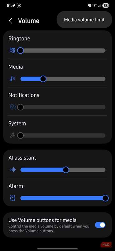 منوی تنظیمات صوتی اضافی.