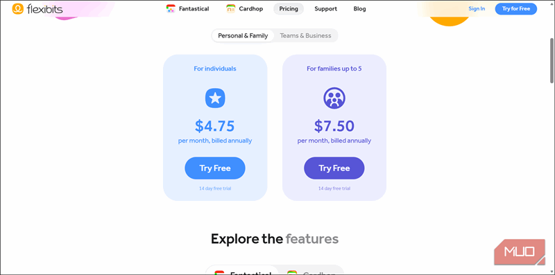 طرح‌های قیمت‌گذاری Fantastical برای شخصی و خانوادگی