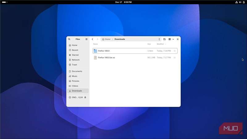 برنامه Files باز در توزیع لینوکس GENOME