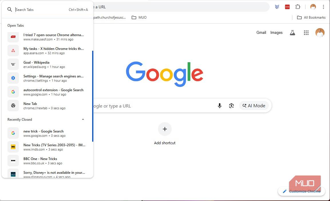 یافتن تبها از چندین پنجره با جستجوی تب