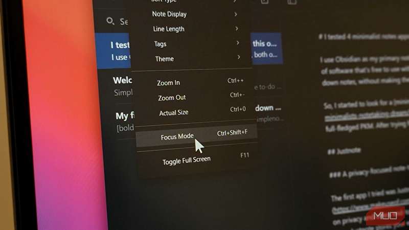 حالت Focus در برنامه Simplenote روی Windows 11