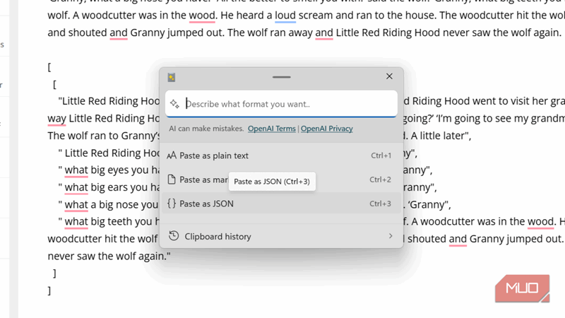 تبدیل قالب در Advanced Paste.