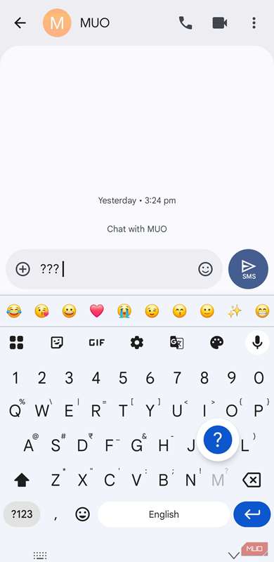 Gboard نوار ایموجی و نمادها را نمایش می‌دهد