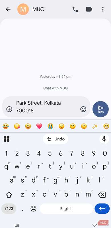 Gboard پیشنهادهای آدرس استخراج‌شده را نشان می‌دهد