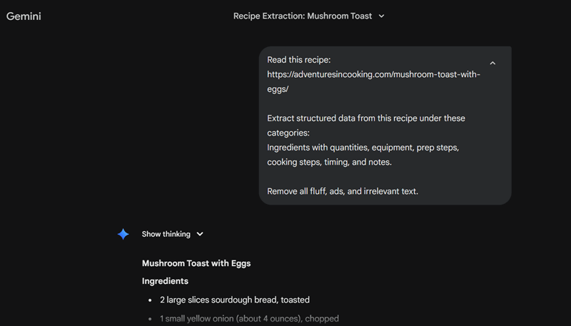 استخراج دستور با یک پرسش Gemini.