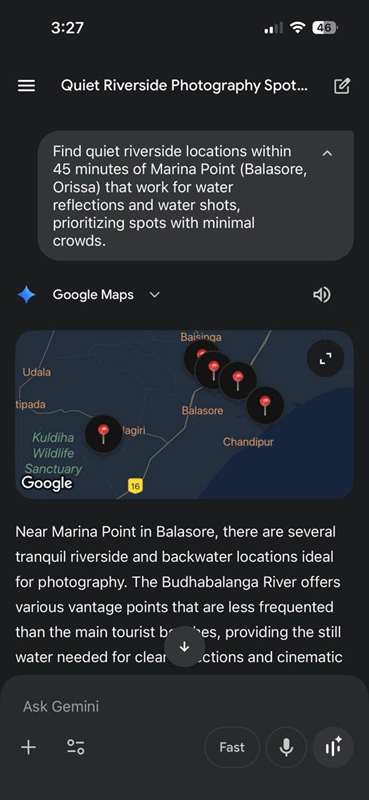 جستجو برای مکان‌ها با Gemini و Google Maps.