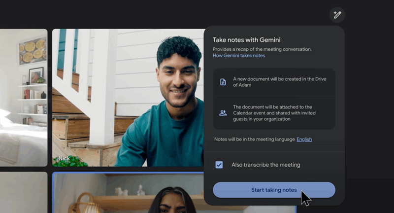 تصویر تبلیغاتی ویژگی «یادداشت‌برداری با Gemini» در Meet.