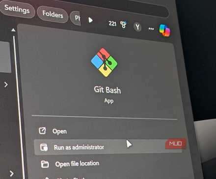 Git Bash در منوی شروع ویندوز 11