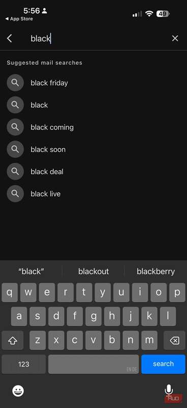 اسکرین‌شات Gmail روی آیفون.