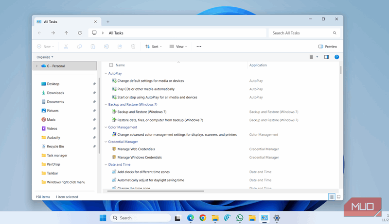 پوشه‌ God Mode در ویندوز ۱۱