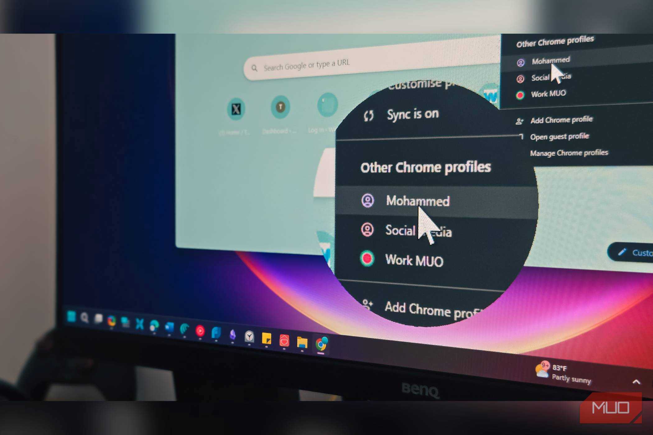 گزینه پروفایل گوگل کروم باز بر روی کامپیوتر ویندوز ۱۱