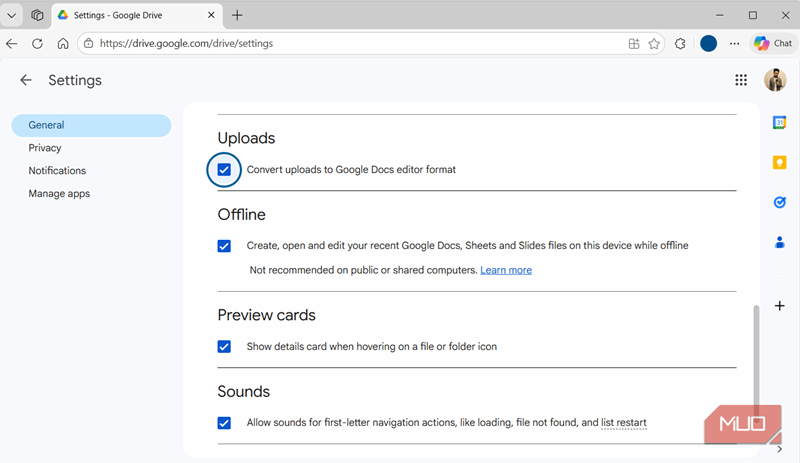 گزینه تبدیل فایل‌های Office در Google Drive