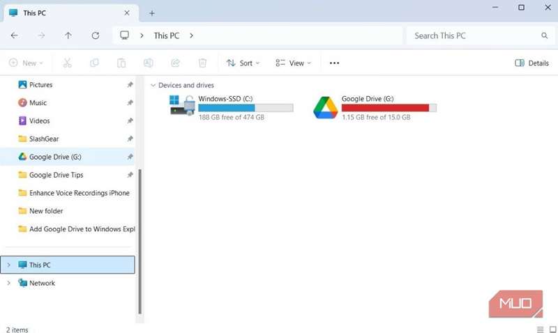 Google Drive در File Explorer ویندوز 11
