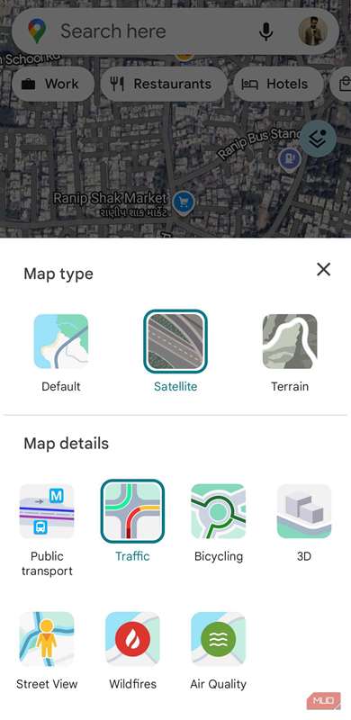 منوی نمای ماهواره‌ای Google Maps