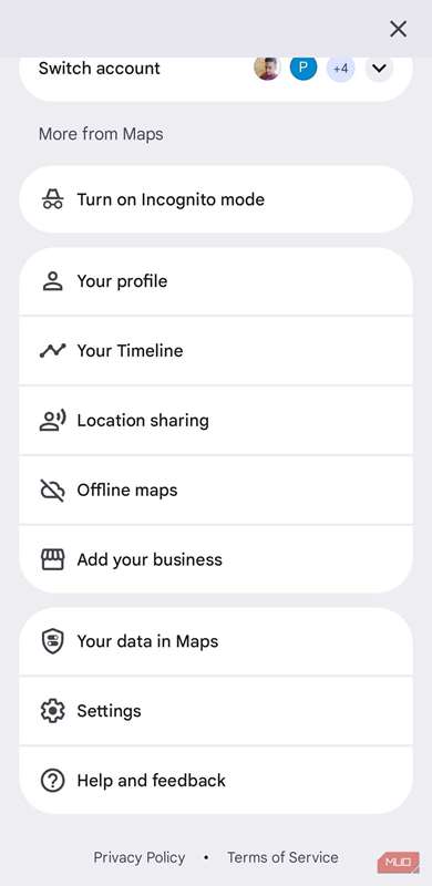منو تنظیمات Google Maps در گوشی