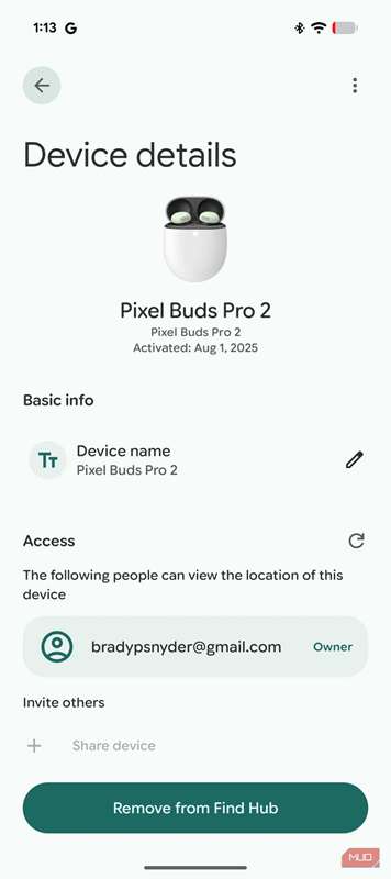 Pixel Buds Pro 2 در برنامه Find Hub من