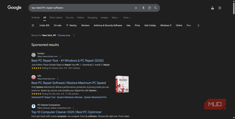 جستجوی گوگل برای نرم‌افزارهای رایانه‌ای برتر