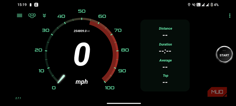 داشبورد سبز در برنامه GPS Speedometer