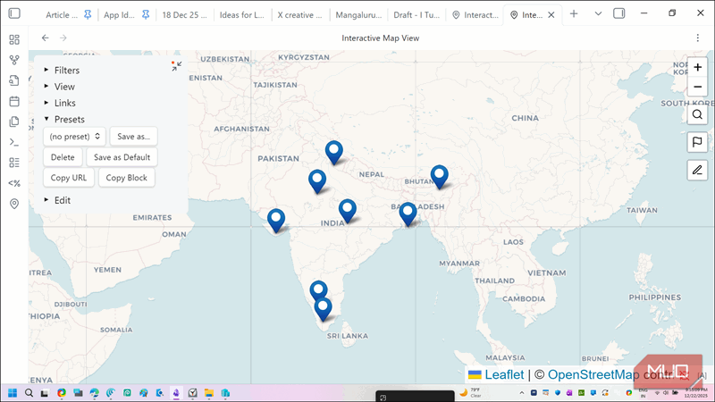 نمای نقشه پارک‌های ملی هندی در Obsidian
