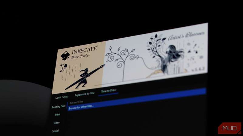 صفحه خوشآمد گویی Inkscape در ویندوز.