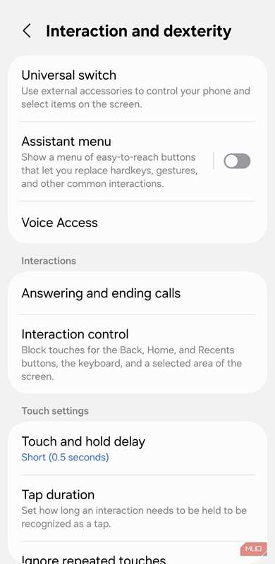 منوی تعامل و مهارت در اندروید
