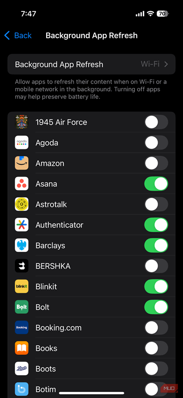 به‌روزرسانی برنامه‌های پس‌زمینه آیفون