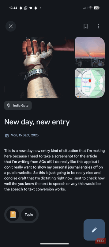 ورودی دفترچه‌نگاری در برنامهٔ دفترچه‌نگاری گوگل.