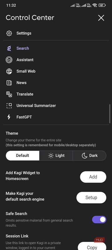 مرکز کنترل موتور جستجوی کاغی در اندروید