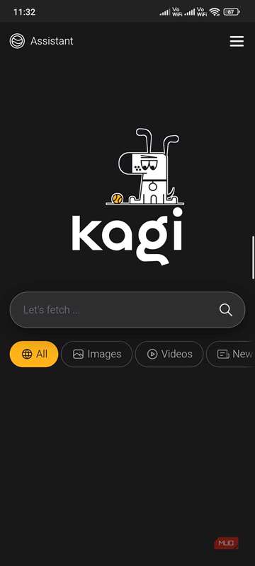 صفحه خانگی موتور جستجوی کاغی در اندروید