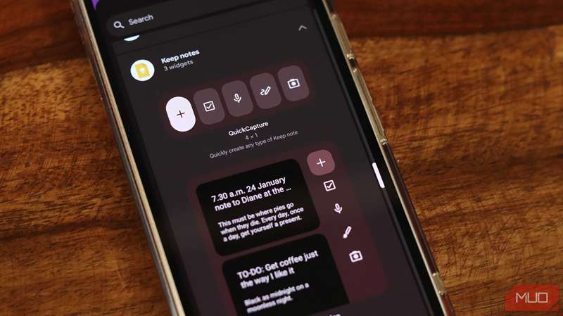 ابزارک یادداشت‌های Keep در اندروید.