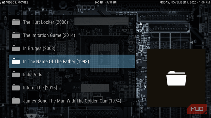 منوی فیلم Kodi