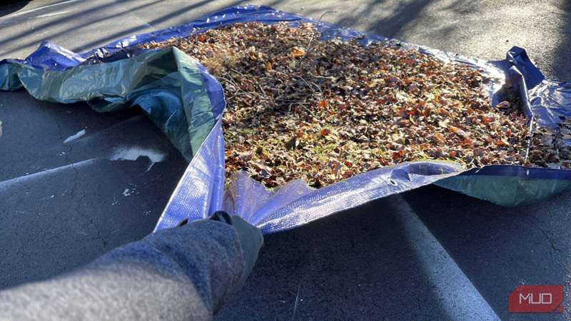 کشیدن تَب پر از برگ‌ها روی مسیر ورودی