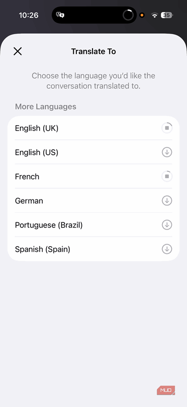 گزینه‌های زبان ترجمه زنده در iOS 26