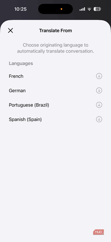 گزینه‌های زبان ترجمه زنده