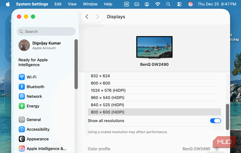 نمایش تنظیمات macOS با رزولوشن‌های HiDPI