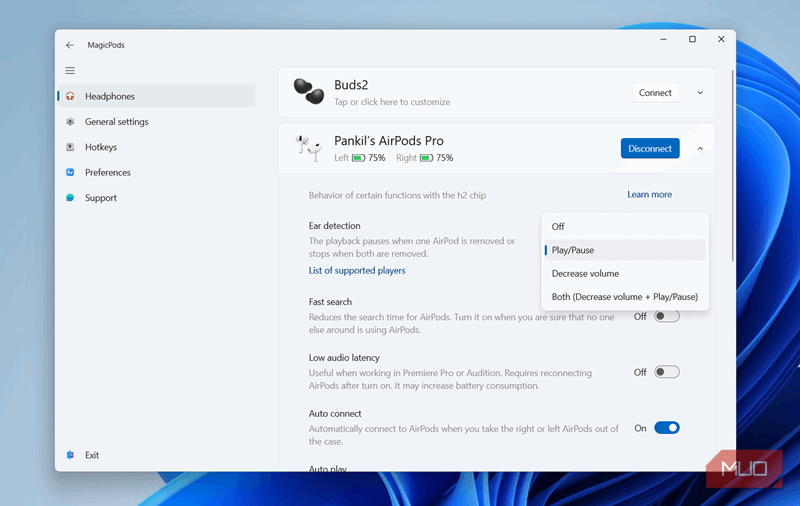 تنظیمات تشخیص گوش MagicPods