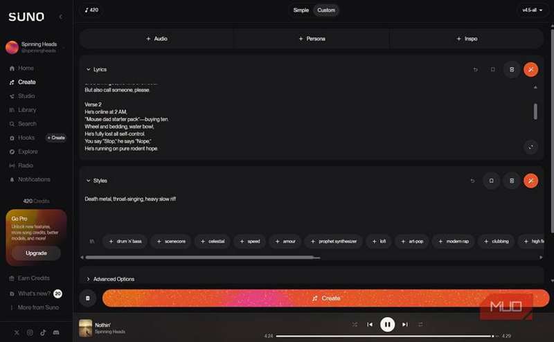 ساخت یک آهنگ متال مرده با Suno