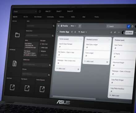 صفحه نمایش لپتاپ ASUS نشاندهنده تخته مدیریت وظایف و بهرهوری، تأکید بر سازماندهی پروژه و برنامهریزی جریان کار.