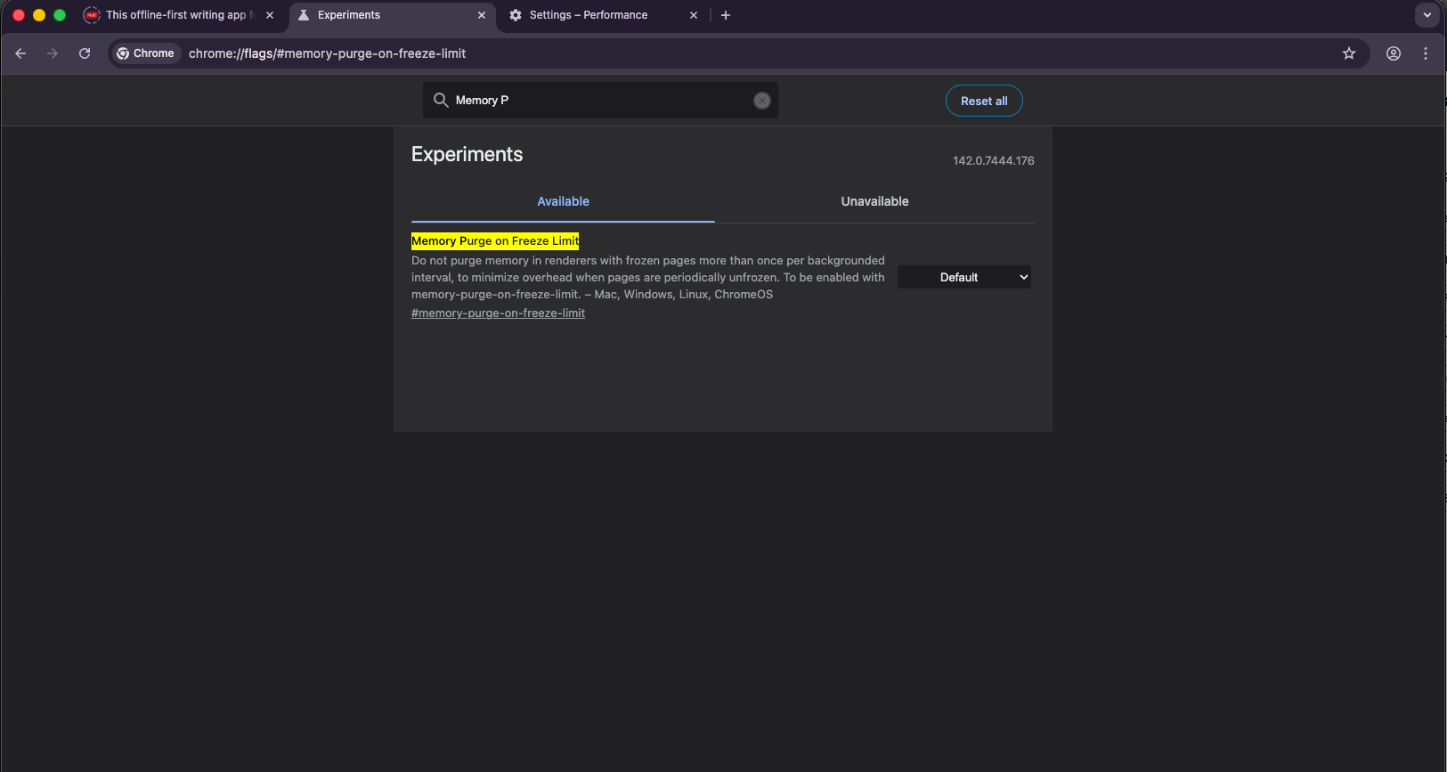 پرچم پاکسازی حافظه هنگام محدودیت منجمدسازی در کروم
