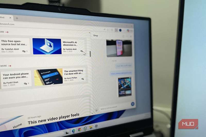 قابلیت Drop در مایکروسافت ادج بر روی لپ‌تاپ