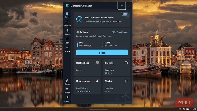 صفحه اصلی Microsoft PC Manager