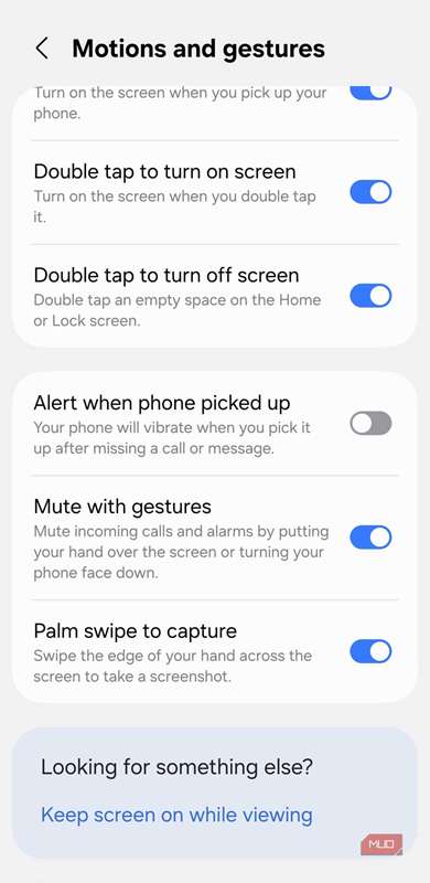 منوی حرکات و ژست‌ها در گوشی اندروید