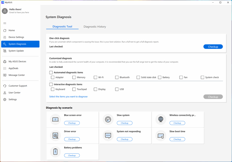تشخیص سیستم MyASUS