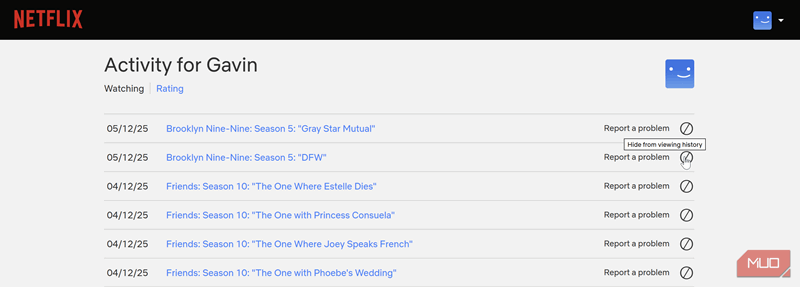 حذف از تاریخچه تماشای نتفلیکس