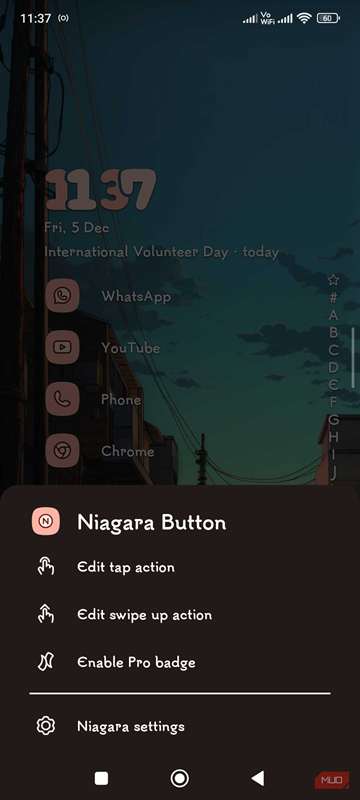 تنظیمات دکمه Niagara در Niagara Launcher.