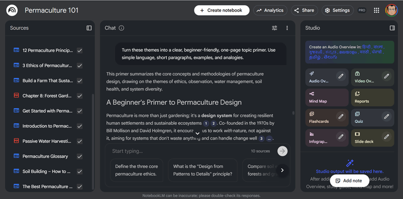 تولید یک مقدمهٔ تکصفحهای در NotebookLM.