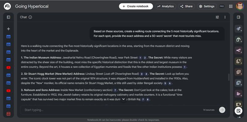 درخواست‌ دادن NotebookLM برای یک تور پیاده‌روی