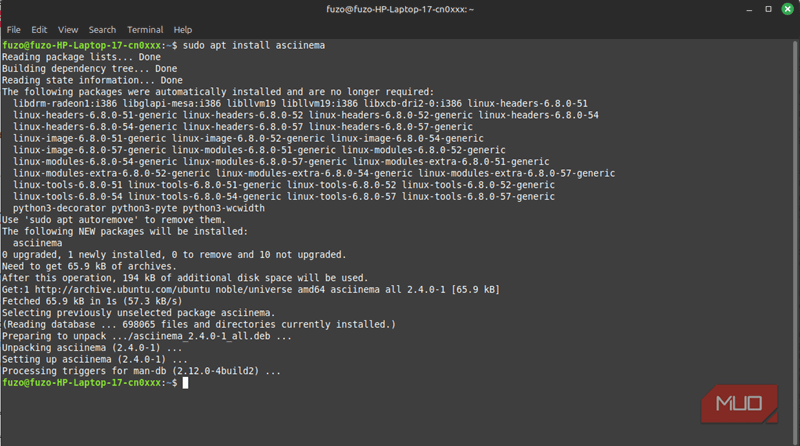 نصب asciinema بر روی لینوکس
