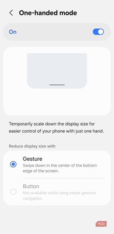 منوی حالت یک‌دست در گوشی سامسونگ