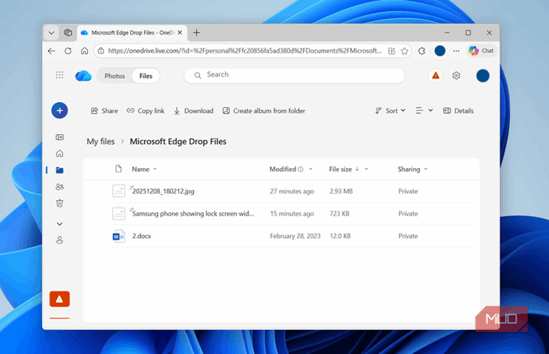 نمایش فایل‌های Drop در OneDrive